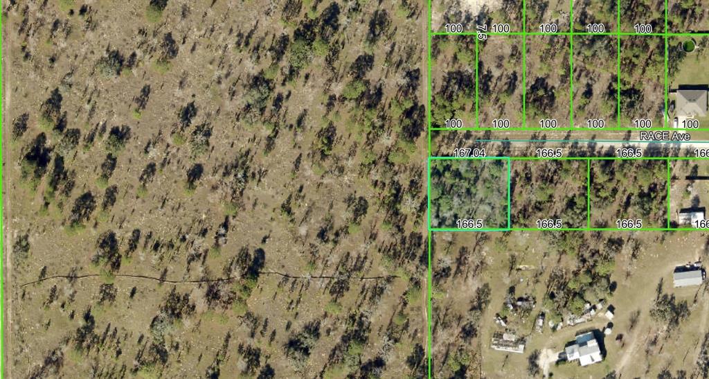 This is an aerial map view showing a grid of residential land parcels and roads — 14056 RACE AVENUE, WEEKI WACHEE, FL