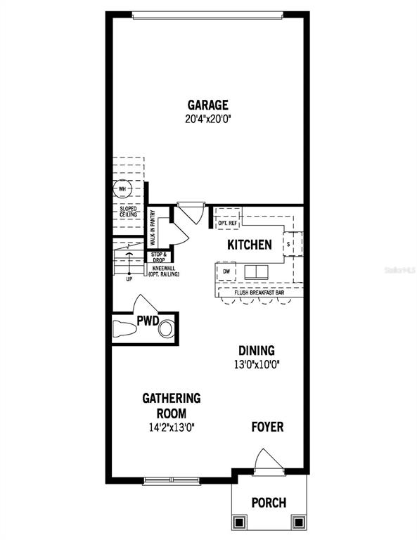 This is a floor plan for the first level of a home featuring a garage — 2804 CAMELLIA FLOWER STREET, APOPKA, FL