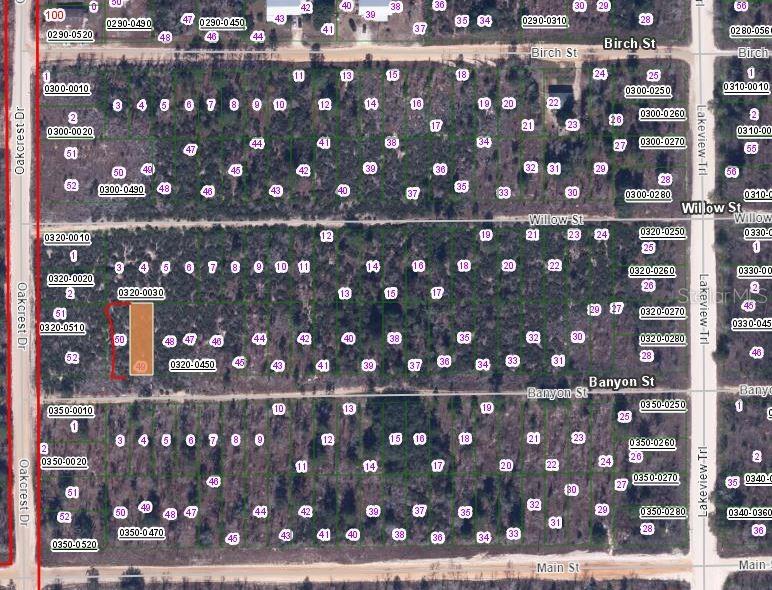 This is a satellite map showing residential land plots and street layouts — 00 BANVON STREET, INTERLACHEN, FL