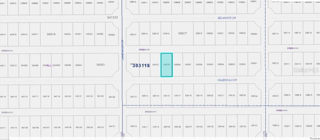 This is a map showing a highlighted parcel of land within a residential subdivision — 518 CALENDULA DRIVE, INDIAN LAKE ESTATES, FL