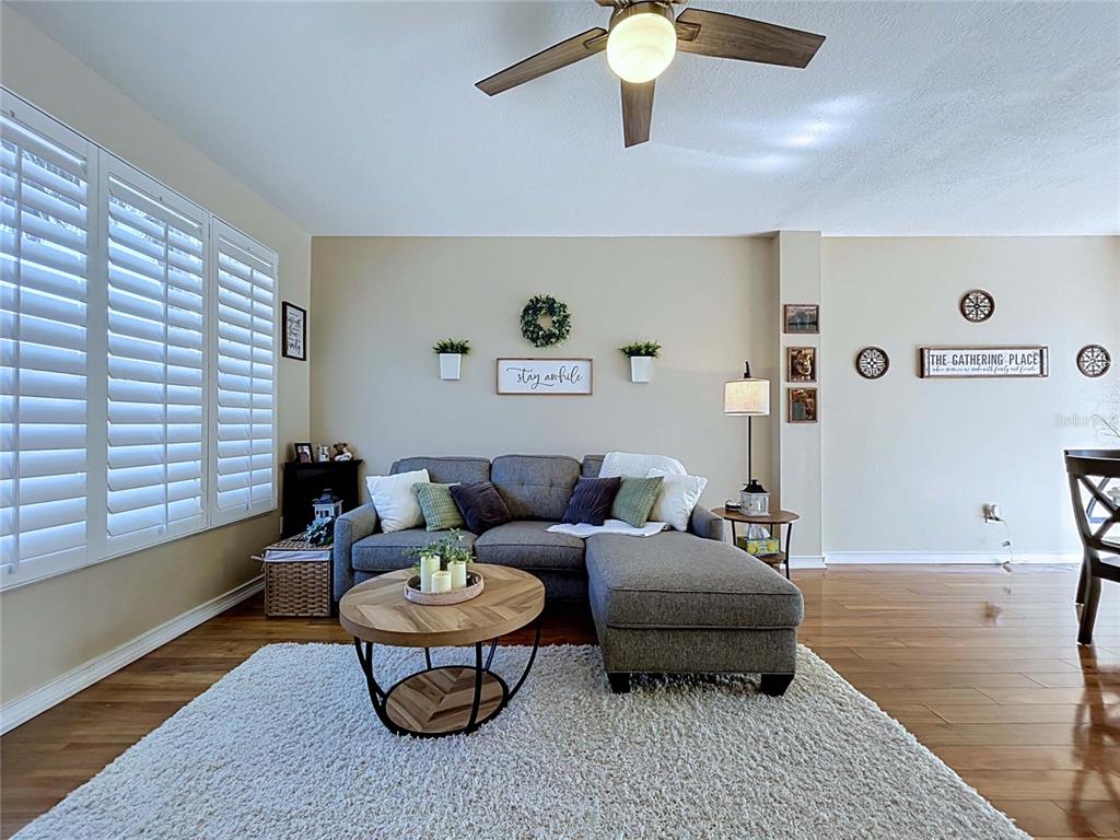 A patio features wicker furniture, a coffee table, and a tree wall art piece — 12207 COUNTRY WHITE CIRCLE, TAMPA, FL