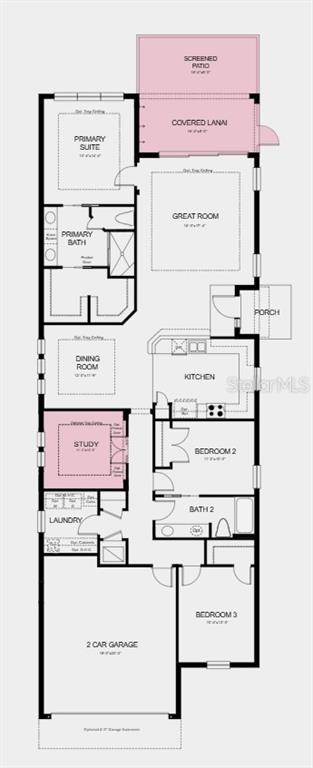 This is a floor plan for a single-story house with three bedrooms and a garage — 14509 DERNA TERRACE, BRADENTON, FL