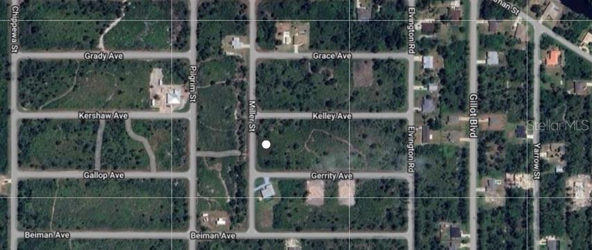 This is an aerial map showing a vacant lot marked with a white dot — 12162 GERRITY AVENUE, PORT CHARLOTTE, FL