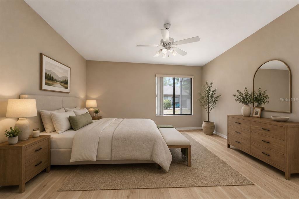 This is a digital rendering of a bedroom with light wood floors and neutral walls — 3725 NW 58TH PLACE, GAINESVILLE, FL