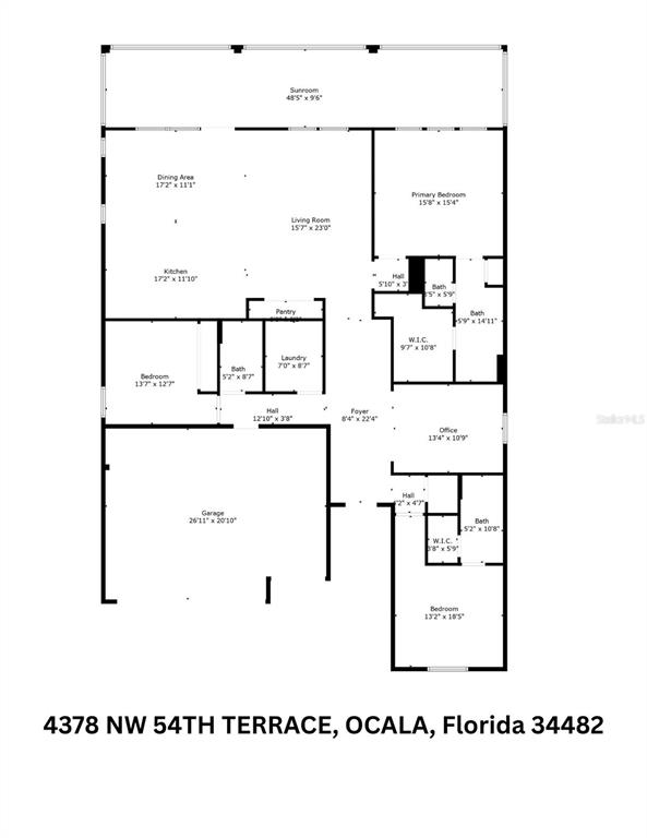 This is a floor plan showing the layout of a house with multiple rooms — 4378 NW 54TH TERRACE, OCALA, FL
