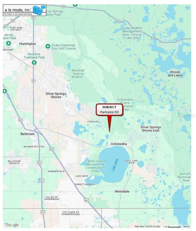 This is a map showing the location of a property near Lake Weir in Florida — MARICAMP ROAD, OCKLAWAHA, FL