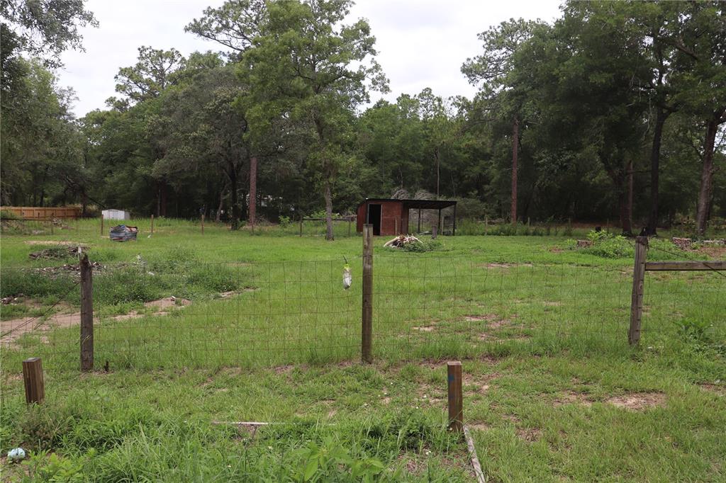 A fenced grassy yard features a small shed and mature trees in the background — 6870 SW 206TH AVENUE, DUNNELLON, FL