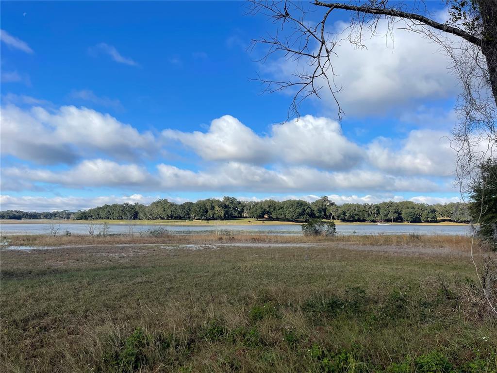A grassy field overlooks a lake with a line of trees under a cloudy sky — GRAYS AIRPORT ROAD, LADY LAKE, FL
