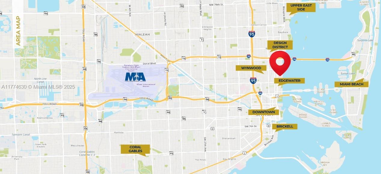 This is a map showing the location of a property in the Miami area — 601 NE 22nd St, Miami FL 33137, MIAMI, FL