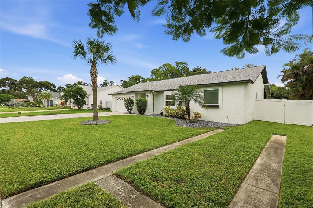 A single-story white house with a lawn, palm tree, and a concrete driveway — 9693 58TH STREET N, PINELLAS PARK, FL