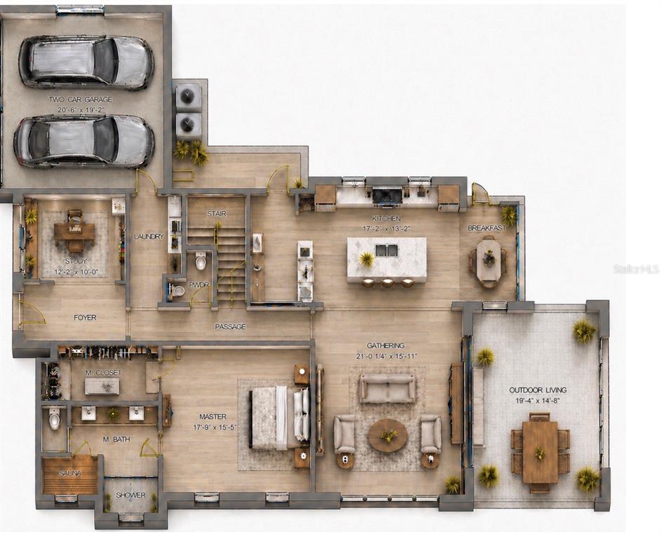 This floor plan shows a single-story home layout with a garage, kitchen, and master suite — 2228 HOWARD DRIVE, WINTER PARK, FL
