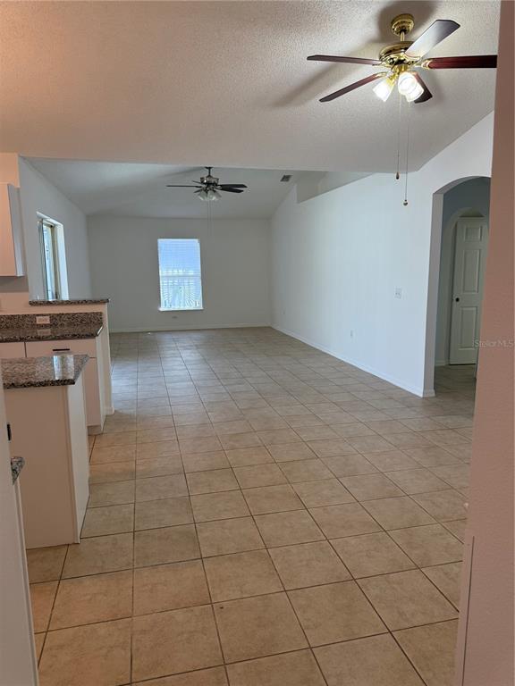 A room with wood-look flooring, a chandelier, and three arched wall niches — 916 NANCY COURT, KISSIMMEE, FL