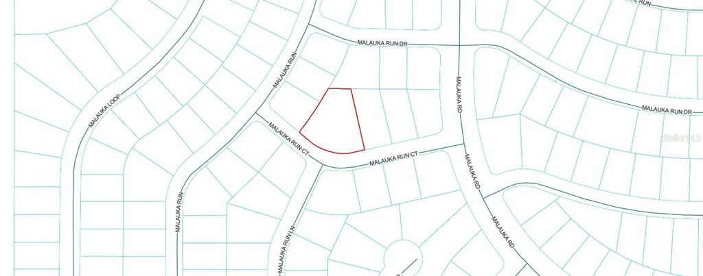 This is a map showing a highlighted parcel of land in a residential neighborhood — TBD MALAUKA RUN COURT, OCKLAWAHA, FL