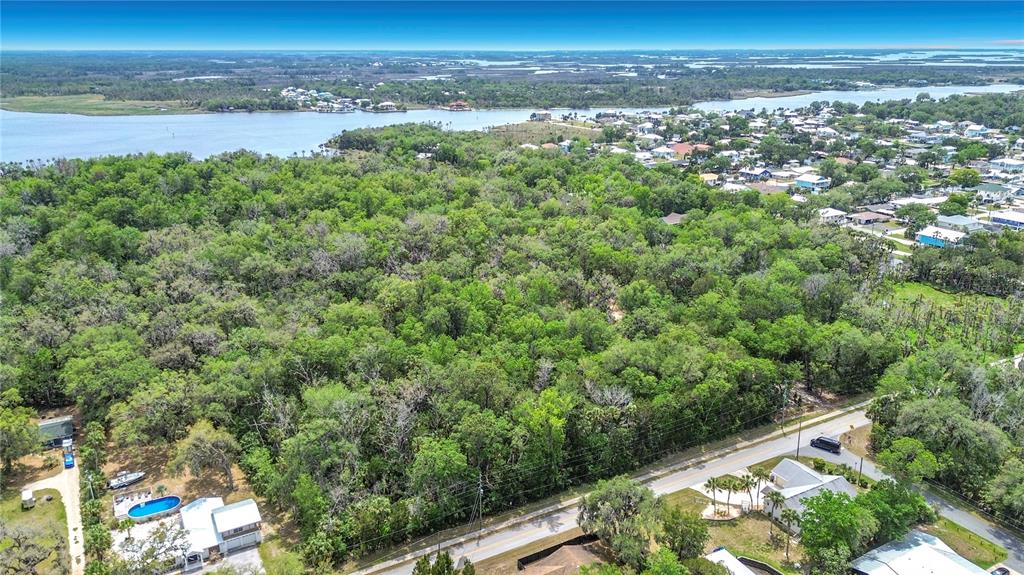 An aerial view shows a dense forest area bordered by a road and residential homes — 1670 NW 19TH STREET, CRYSTAL RIVER, FL
