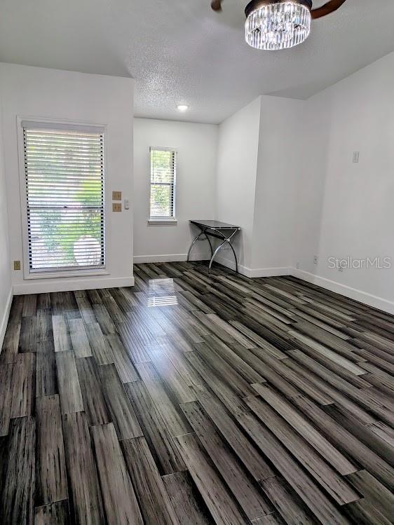 An empty room features wood-look tile flooring, a large window, and a modern ceiling light — 1021 LOVE LANE UNIT 39, APOPKA, FL
