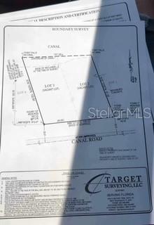 This is a boundary survey map showing two vacant lots adjacent to a canal — 9320 CANAL ROAD, HAINES CITY, FL