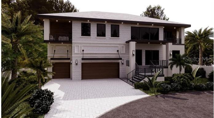 This is a digital rendering of a modern two-story house with a multi-car garage — 4703 W SAN CARLOS STREET, TAMPA, FL