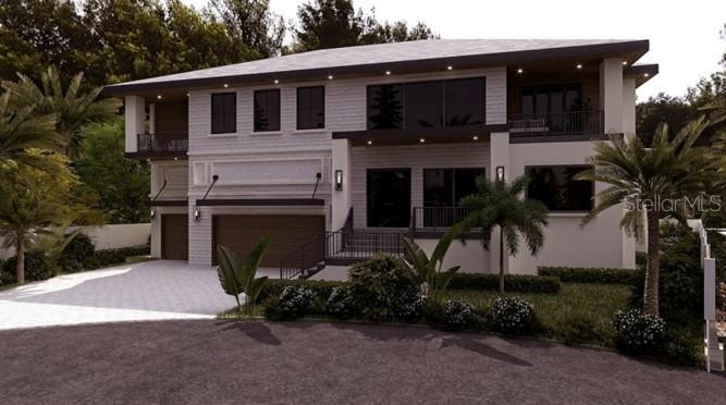 A digital architectural rendering of a modern two-story house with a multi-car garage — 4703 W SAN CARLOS STREET, TAMPA, FL