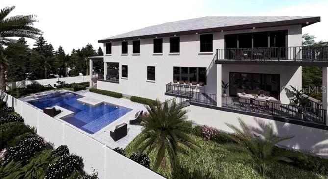 This is a digital rendering of the exterior of a two-story house with a pool — 4703 W SAN CARLOS STREET, TAMPA, FL