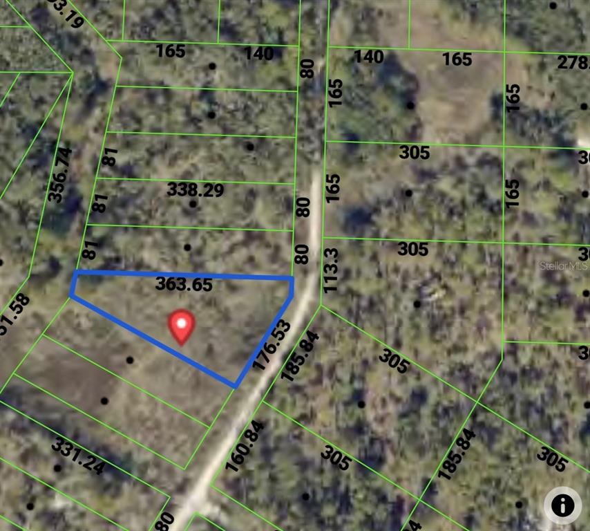 This is a map showing a highlighted parcel of land with property boundary dimensions — LOT 10 HARDSTONE DRIVE, WEBSTER, FL