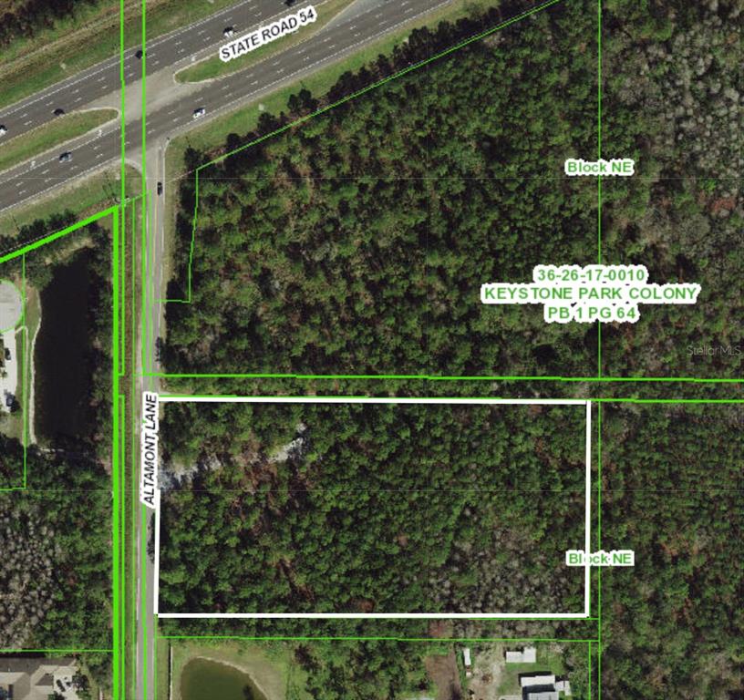 This is an aerial map showing a rectangular plot of land bordering Altamont Lane — 0 ALTAMONT LANE, ODESSA, FL