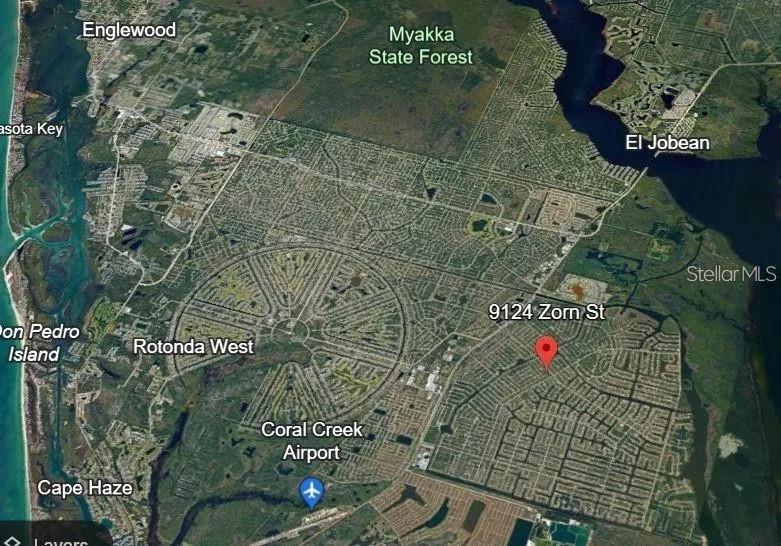 An aerial map view shows the location of a property within a residential neighborhood — 9124 ZORN STREET, PORT CHARLOTTE, FL