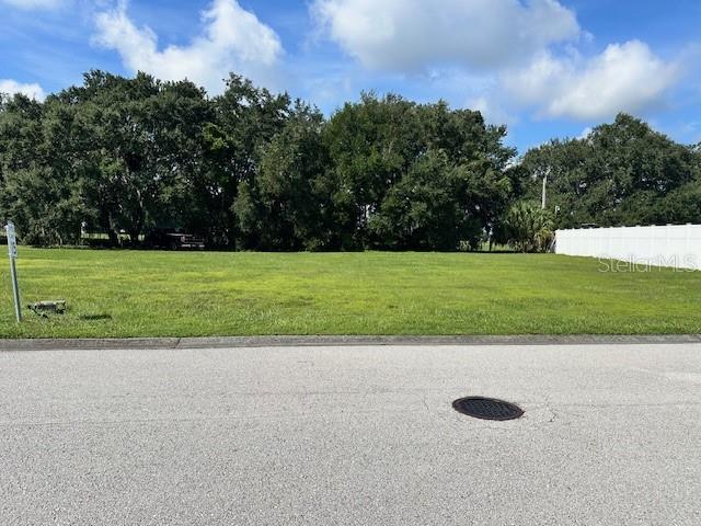 A vacant, grassy residential lot sits behind a paved street with a manhole cover — 110 LAYNEWADE ROAD, POLK CITY, FL