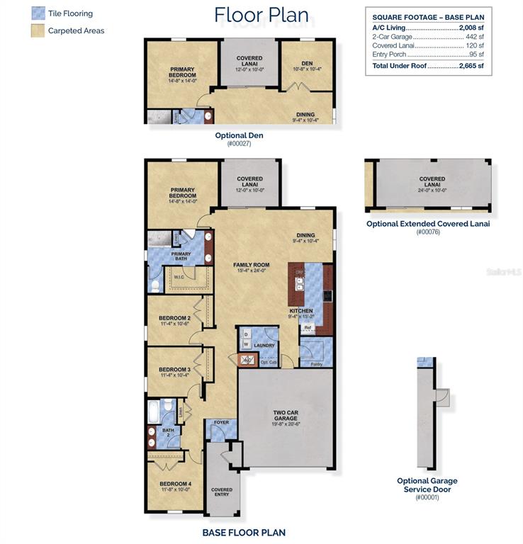 This floor plan shows a four-bedroom house layout with a two-car garage and lanai — 5893 ALI GRACE DRIVE, ST CLOUD, FL