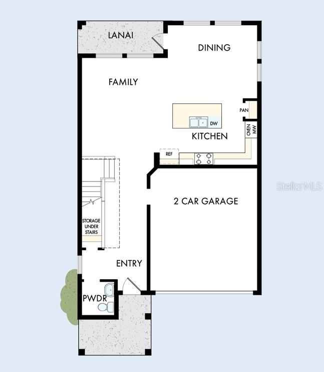 This is a floor plan of a home's main level with a two-car garage — 3395 YELLOW CASSIA DRIVE, WESLEY CHAPEL, FL