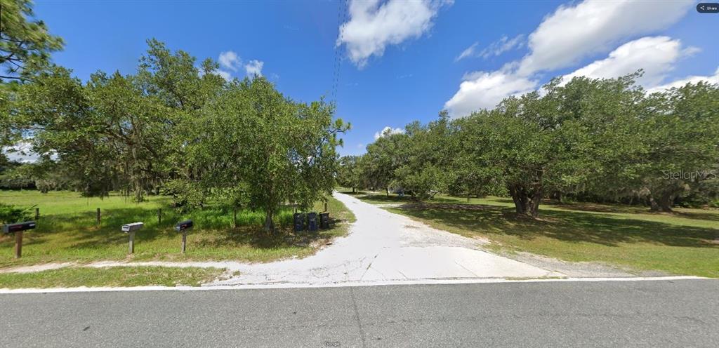 A gravel driveway leads from a paved road into a wooded lot with several mailboxes — TIGER LAKE ROAD, LAKE WALES, FL