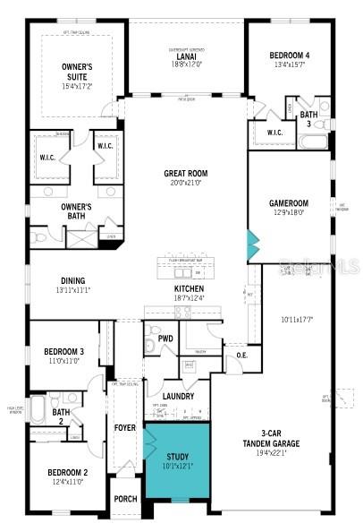 This is a floor plan for a single-story house with four bedrooms and a garage — 12024 ETHOS COURT, VENICE, FL