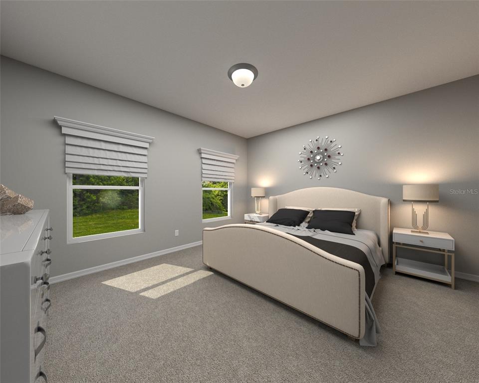 This is a digital rendering of a bedroom featuring a bed, nightstands, and two windows — 101 SHADY EDGE LOOP, NOKOMIS, FL
