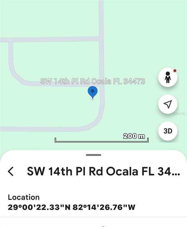 This is a map showing a location pin on a road in Ocala, Florida — SW 148TH PL ROAD, OCALA, FL