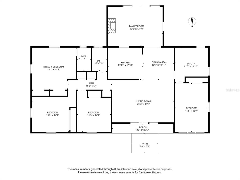 This is a floor plan showing the layout of a house with multiple rooms — 8433 LIMONIA DRIVE, INDIAN LAKE ESTATES, FL