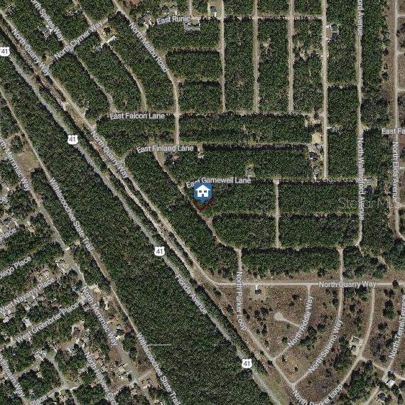 This is an aerial map showing a vacant lot marked with a house icon — 198 E MCFADDIN PLACE, DUNNELLON, FL