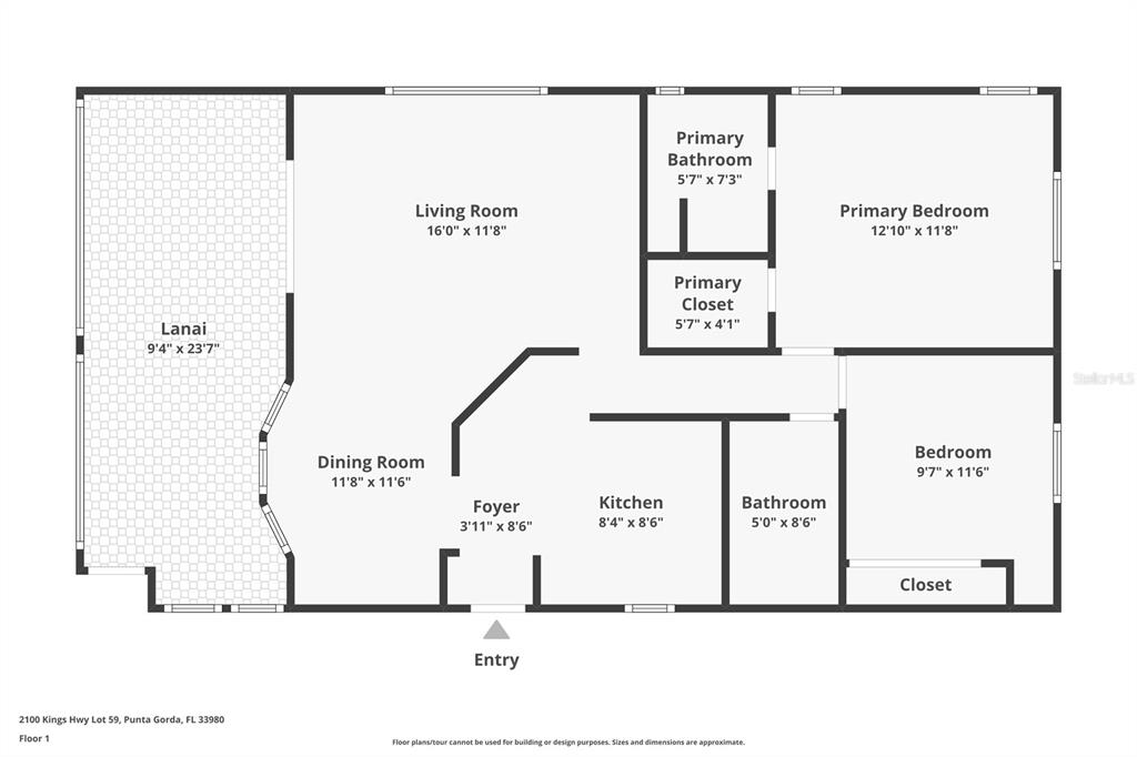This is a floor plan for a residential unit with two bedrooms and two bathrooms — 2100 KINGS HIGHWAY UNIT 59, PORT CHARLOTTE, FL