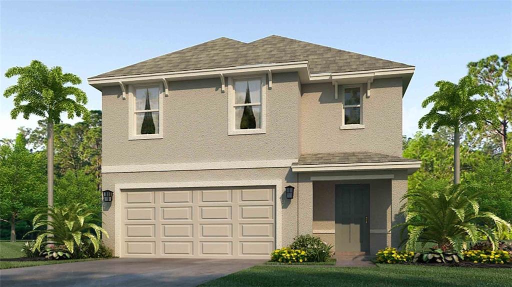 This is a digital rendering of a two-story suburban house with a two-car garage — 10632 HIDDEN BANKS GLEN, PARRISH, FL