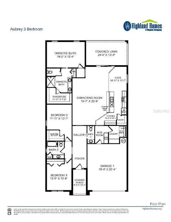 This is a floor plan for a three-bedroom home with a garage and covered lanai — 7048 162ND PLACE E, PARRISH, FL