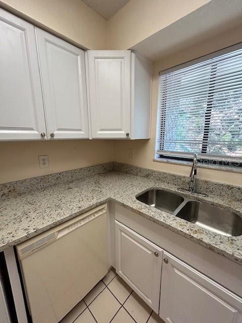 A kitchen features white cabinets, granite countertops, a double-basin sink, and a window with blinds — 177 SPRINGWOOD CIRCLE UNIT C, LONGWOOD, FL