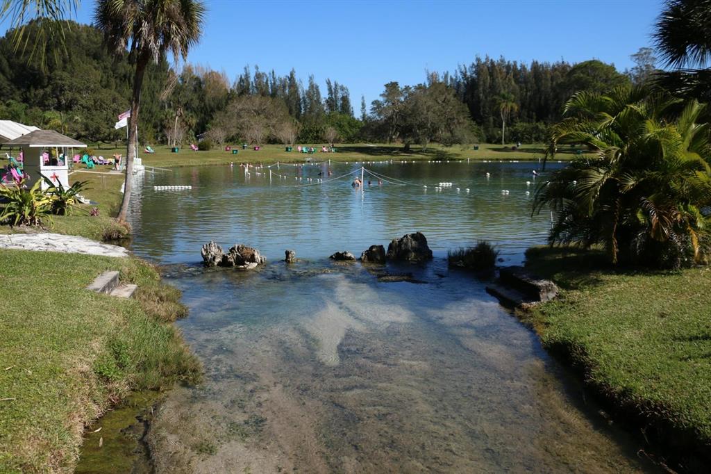 A swimming area with a shallow stream leading into a larger pond with people — FRANKFORT CT, NORTH PORT, FL