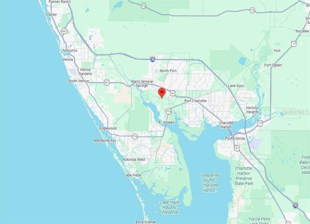 This is a map showing the location of a property in the Port Charlotte area — 1087 JACOBS STREET, PORT CHARLOTTE, FL