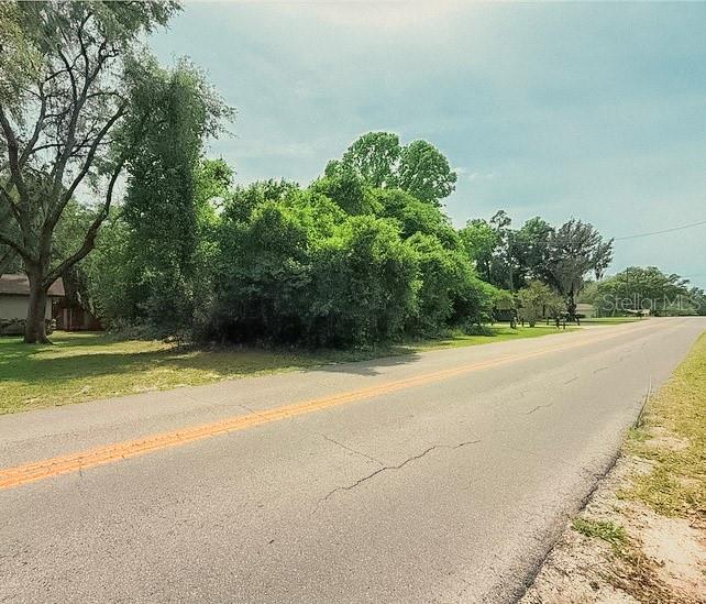 A paved road runs alongside a vacant, tree-covered lot under a cloudy sky — 3638 E DELIGHT STREET, HERNANDO, FL