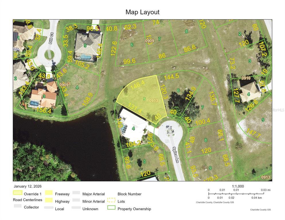 This is a map layout showing property lot lines and road centerlines in a neighborhood — 17161 SPICE LANE, PUNTA GORDA, FL