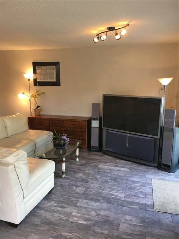 A living room features white leather sofas, a glass coffee table, and a large television — 202 W PATTERSON STREET UNIT B, TAMPA, FL