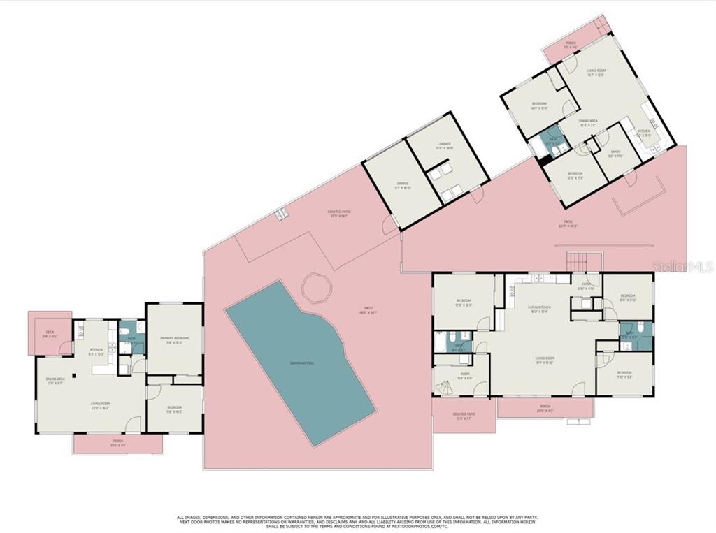 This floor plan shows a multi-unit residential property layout featuring a central swimming pool — 8425 W GULF BOULEVARD, TREASURE ISLAND, FL