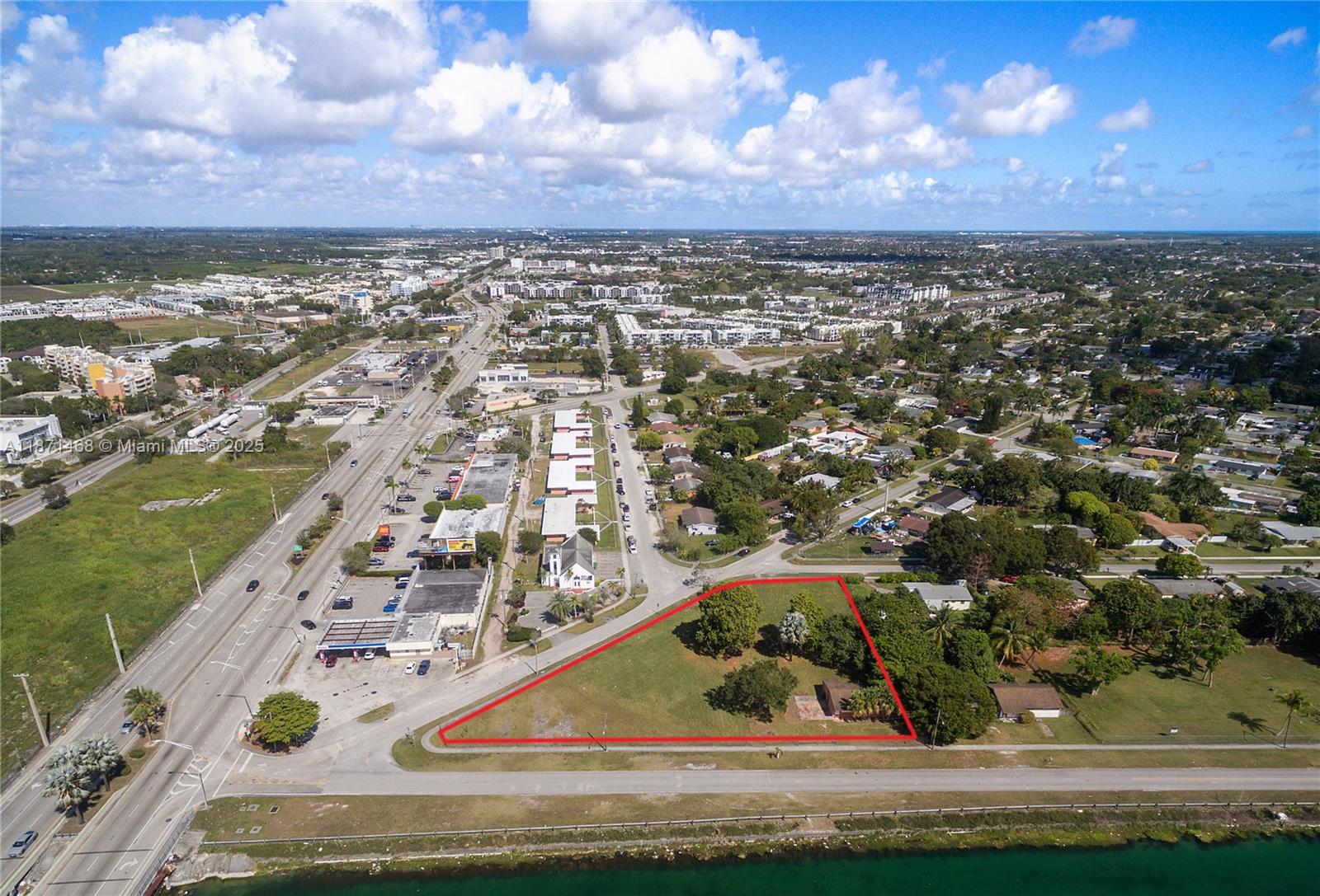 An aerial view shows a triangular vacant lot outlined in red next to a road — 272 Street, Naranja FL 33032, NARANJA, FL