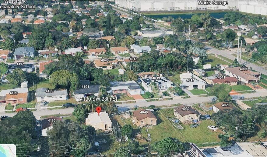 An aerial view shows a residential neighborhood with several single-story houses and surrounding green space — 4100 SW 28th Street, West Park FL 33023, WEST PARK, FL