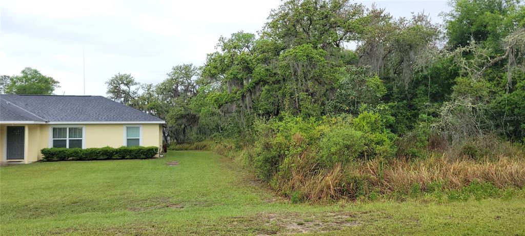 A yellow house with a gray roof stands next to a wooded, grassy lot — SPRUCE ROAD, OCALA, FL