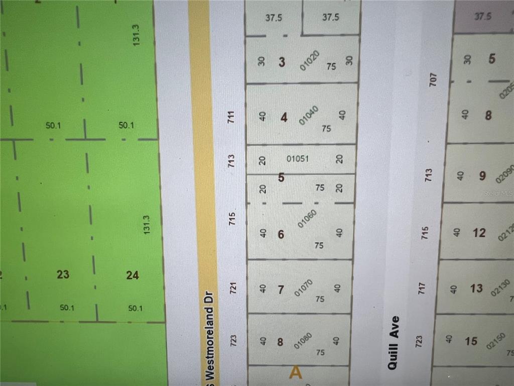 This is a property tax map showing lot dimensions and parcel numbers for a neighborhood — 711 S WESTMORELAND DRIVE, ORLANDO, FL