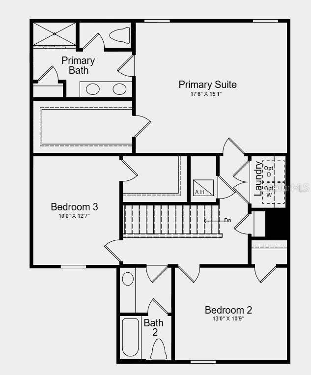 This is a floor plan of a residential second floor featuring three bedrooms and two bathrooms — 395 CORNERSTONE DRIVE, GROVELAND, FL